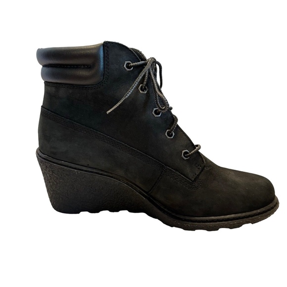 Timberland Women's Amston Boots 8253A Black Wedge Heels Ankle Booties Size 8 - Picture 6 of 13